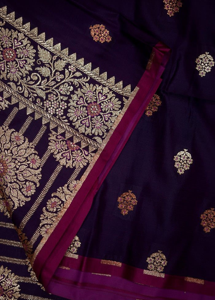 Purple Banarasi Silk Saree With Blouse Piece - Indian Silk House Agencies