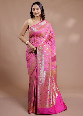 Pink Banarasi Pure Silk Saree With Blouse Piece - Indian Silk House Agencies