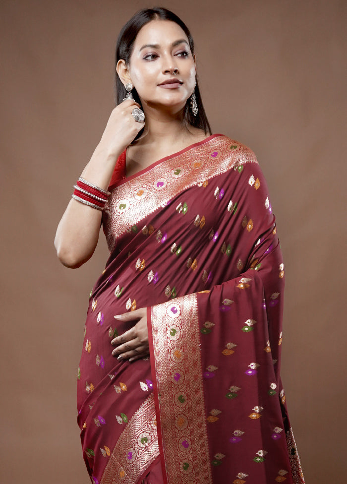 Maroon Banarasi Pure Silk Saree With Blouse Piece - Indian Silk House Agencies