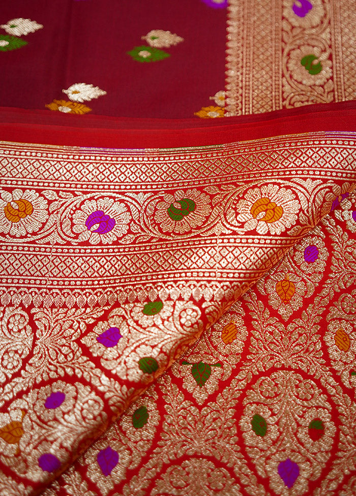 Maroon Banarasi Pure Silk Saree With Blouse Piece - Indian Silk House Agencies