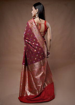 Maroon Banarasi Pure Silk Saree With Blouse Piece - Indian Silk House Agencies