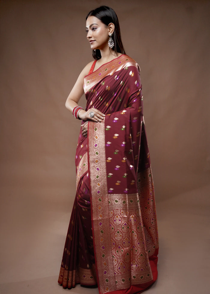 Maroon Banarasi Pure Silk Saree With Blouse Piece - Indian Silk House Agencies