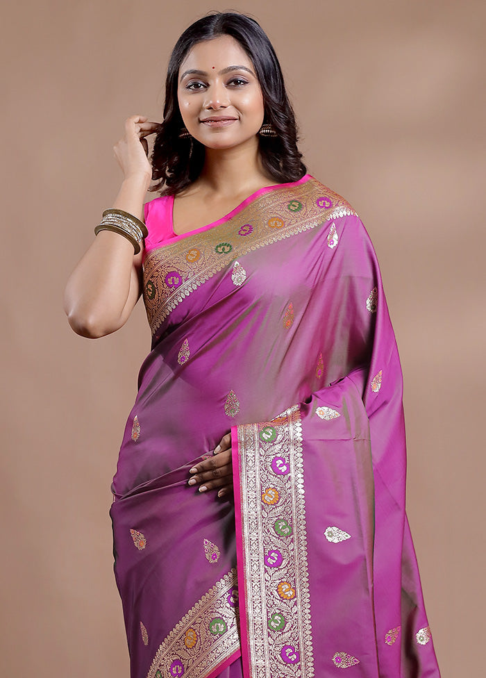 Purple Banarasi Pure Silk Saree With Blouse Piece - Indian Silk House Agencies