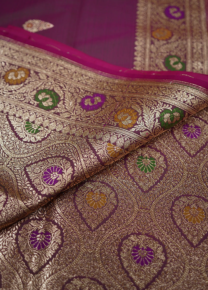 Purple Banarasi Pure Silk Saree With Blouse Piece - Indian Silk House Agencies