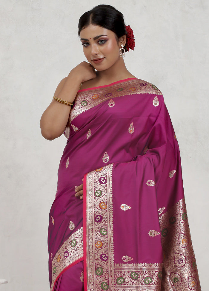 Pink Banarasi Pure Silk Saree Without Blouse Piece
