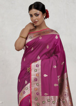 Pink Banarasi Pure Silk Saree With Blouse Piece