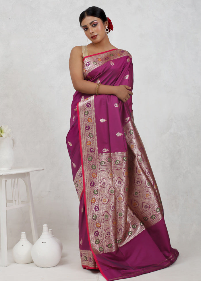 Pink Banarasi Pure Silk Saree Without Blouse Piece - Indian Silk House Agencies