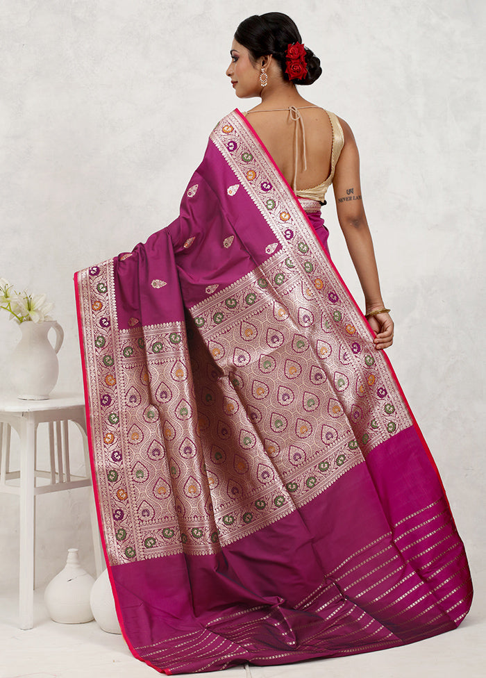 Pink Banarasi Pure Silk Saree Without Blouse Piece - Indian Silk House Agencies