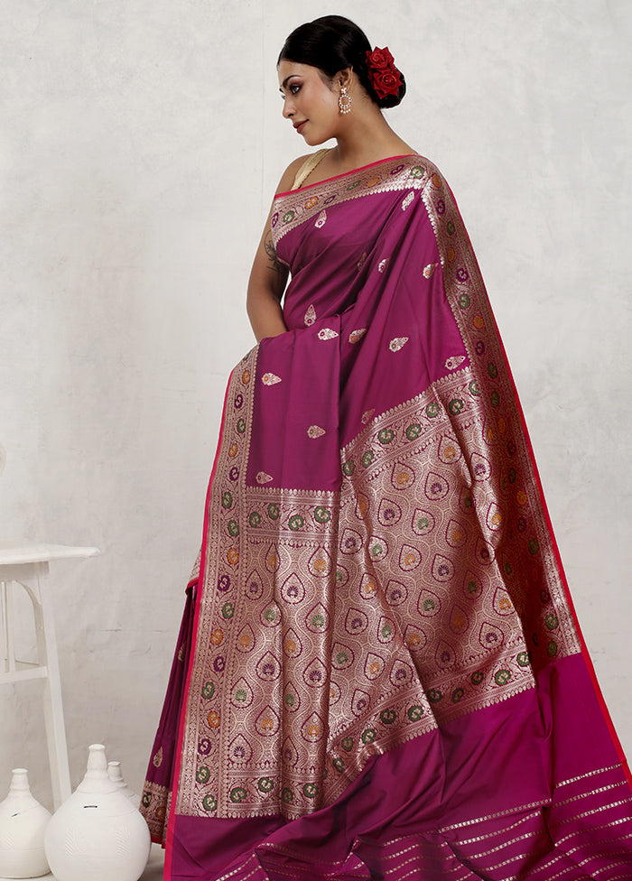 Pink Banarasi Pure Silk Saree With Blouse Piece