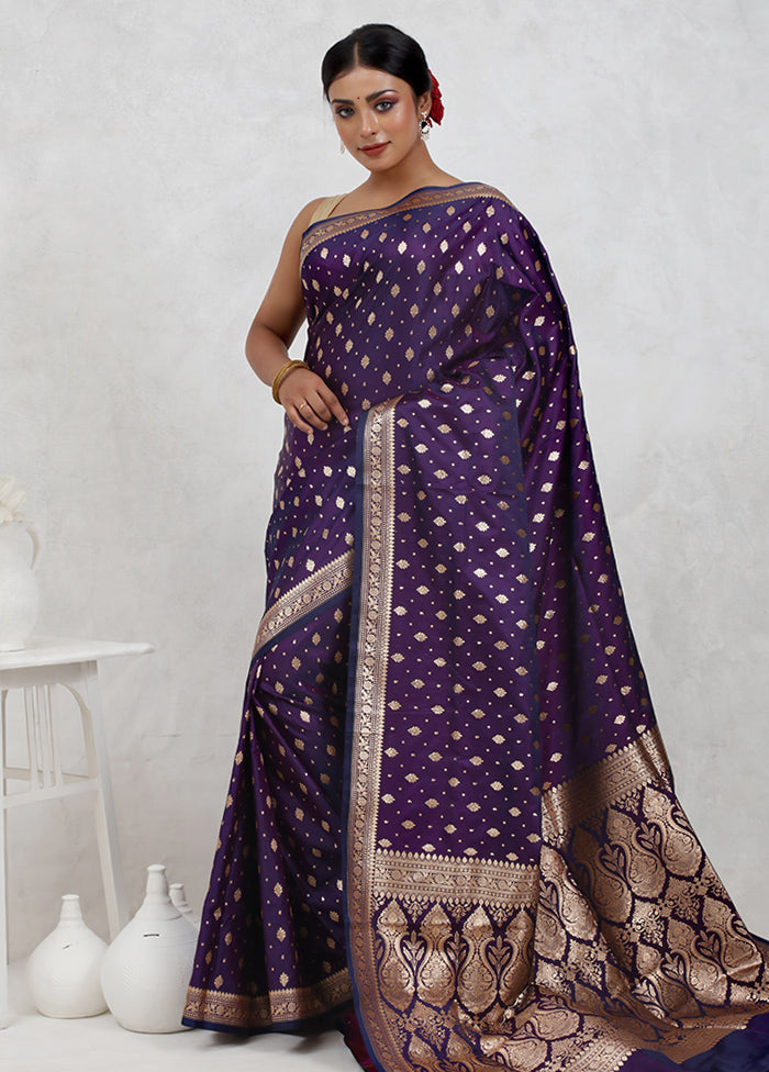 Purple Banarasi Silk Saree Without Blouse Piece - Indian Silk House Agencies