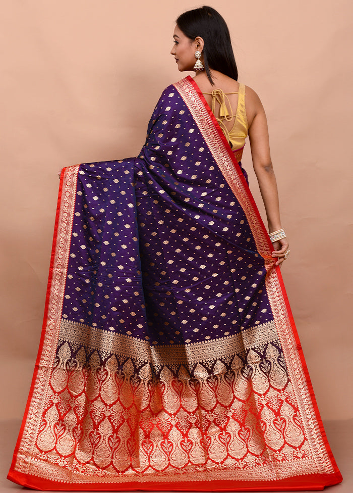 Purple Banarasi Silk Saree With Blouse Piece - Indian Silk House Agencies