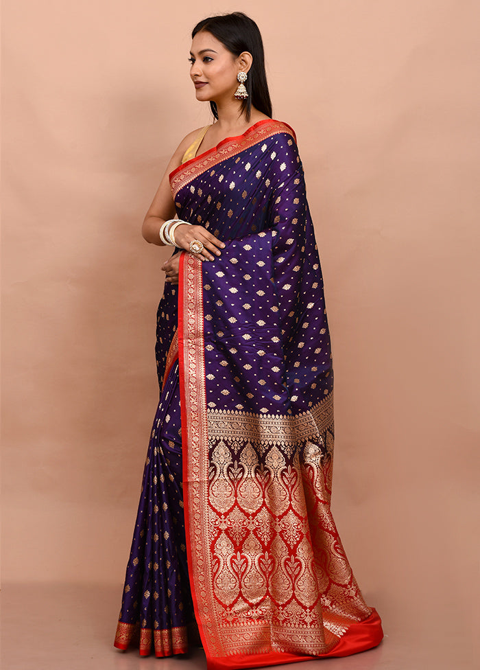 Purple Banarasi Silk Saree With Blouse Piece - Indian Silk House Agencies