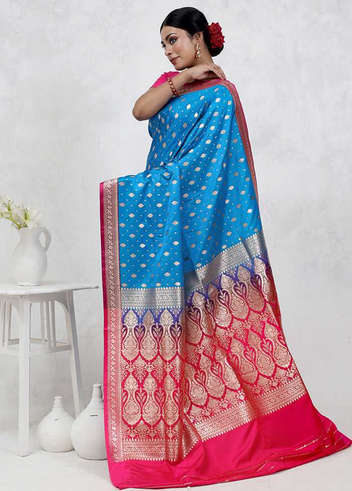 Blue Banarasi Silk Saree Without Blouse Piece - Indian Silk House Agencies