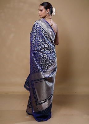 Blue Uppada Silk Saree With Blouse Piece