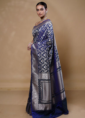 Blue Uppada Silk Saree With Blouse Piece