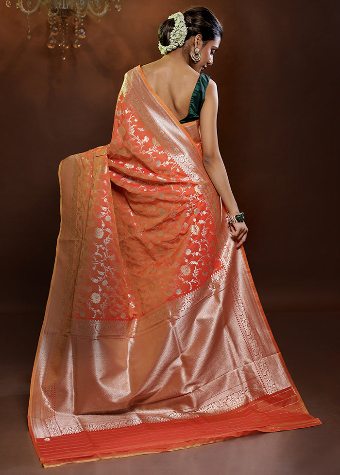 Peach Uppada Silk Saree With Blouse Piece