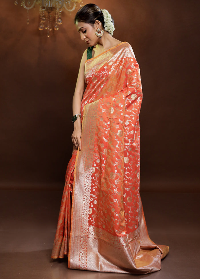 Peach Uppada Silk Saree With Blouse Piece