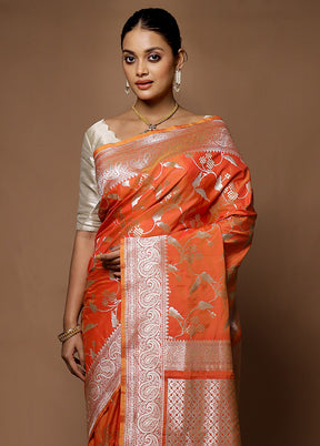 Orange Uppada Silk Saree With Blouse Piece