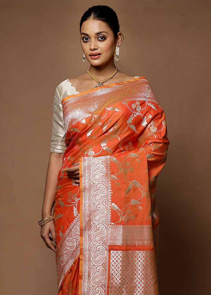 Orange Uppada Silk Saree With Blouse Piece