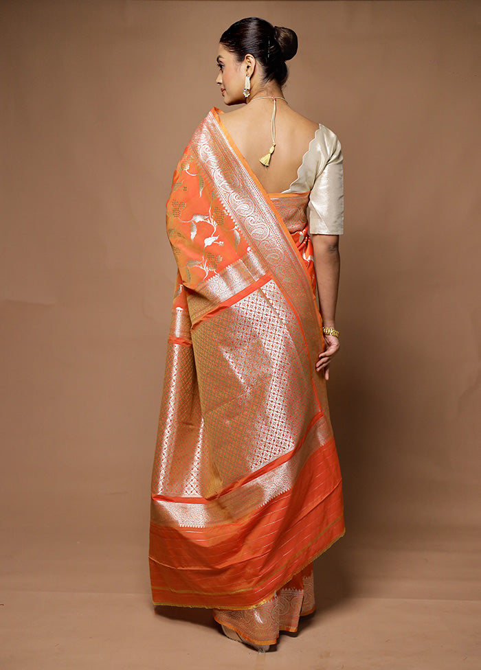 Orange Uppada Silk Saree With Blouse Piece