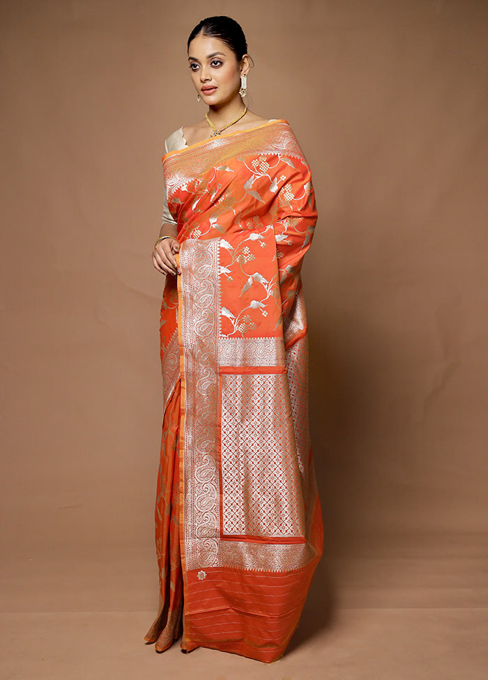 Orange Uppada Silk Saree With Blouse Piece