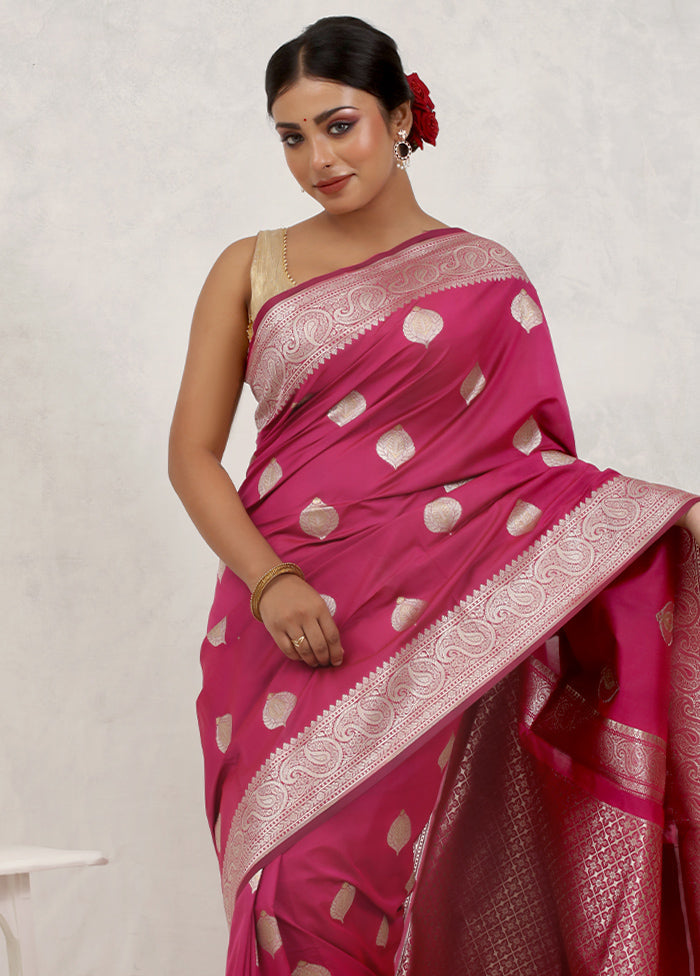 Pink Uppada Silk Saree Without Blouse Piece - Indian Silk House Agencies