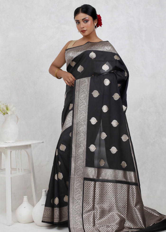 Black Uppada Silk Saree Without Blouse Piece - Indian Silk House Agencies