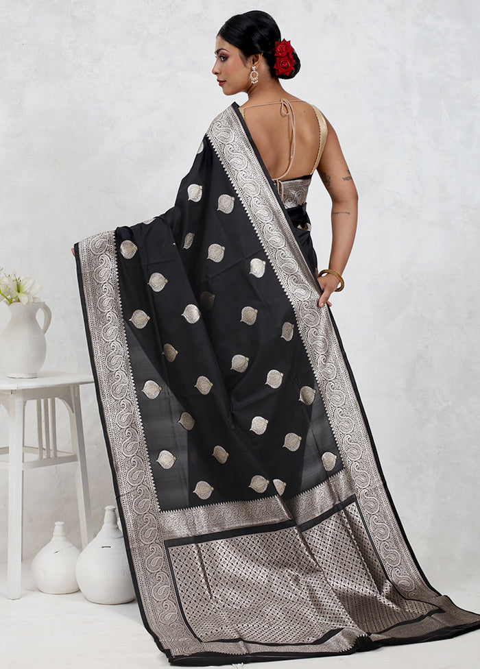 Black Uppada Silk Saree Without Blouse Piece - Indian Silk House Agencies