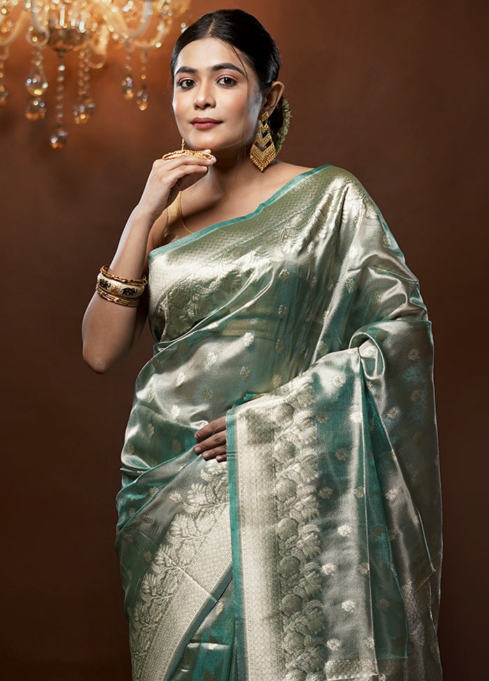 Green Tissue Silk Saree With Blouse Piece