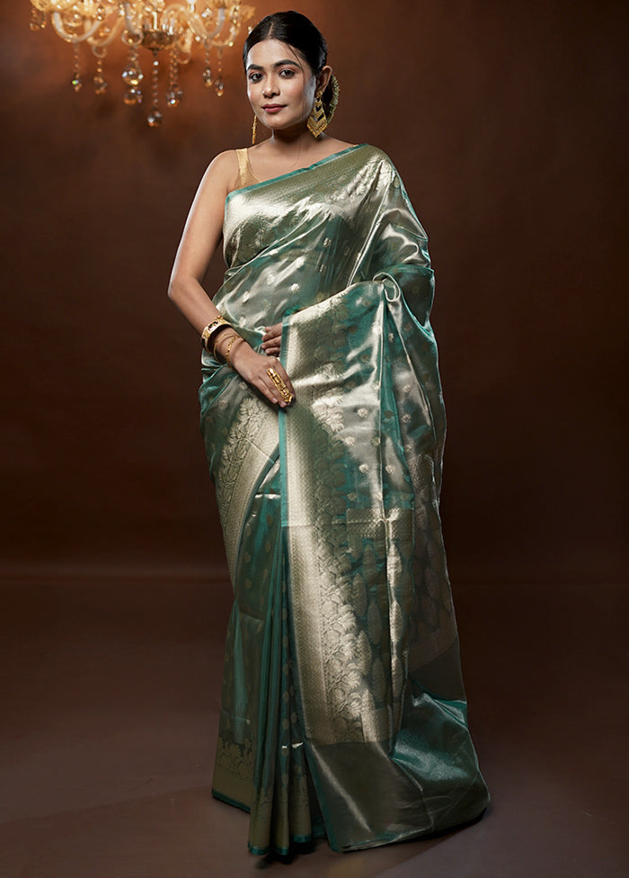 Green Tissue Silk Saree With Blouse Piece