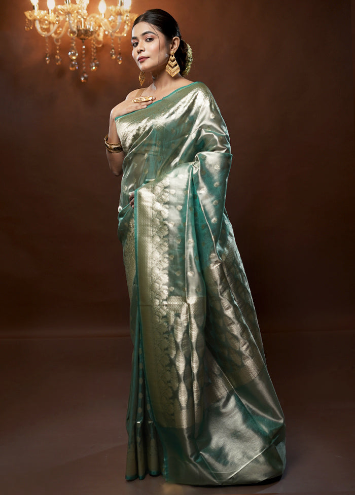 Green Tissue Silk Saree With Blouse Piece