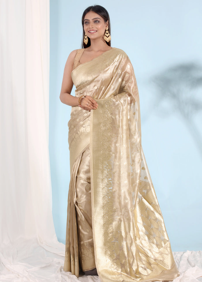 Cream Tissue Silk Saree With Blouse Piece - Indian Silk House Agencies