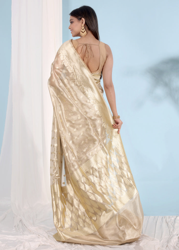 Cream Tissue Silk Saree With Blouse Piece - Indian Silk House Agencies