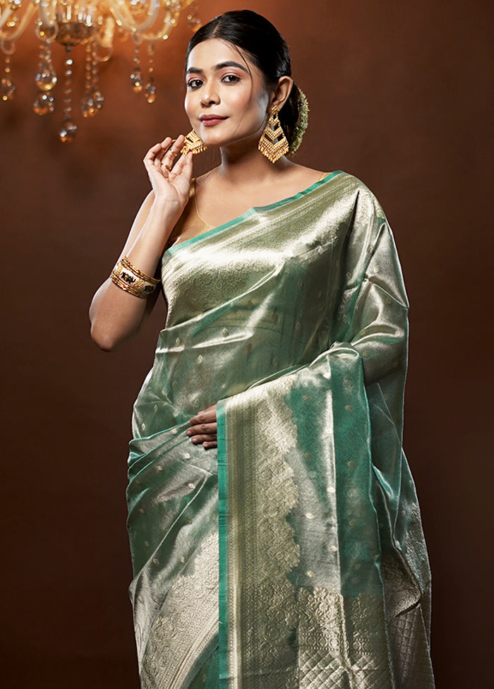 Green Tissue Silk Saree With Blouse Piece