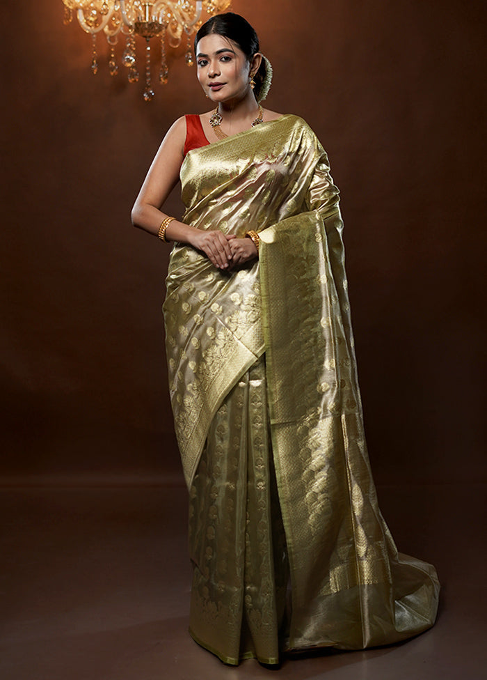 Green Tissue Silk Saree With Blouse Piece