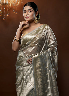 Grey Tissue Silk Saree With Blouse Piece - Indian Silk House Agencies