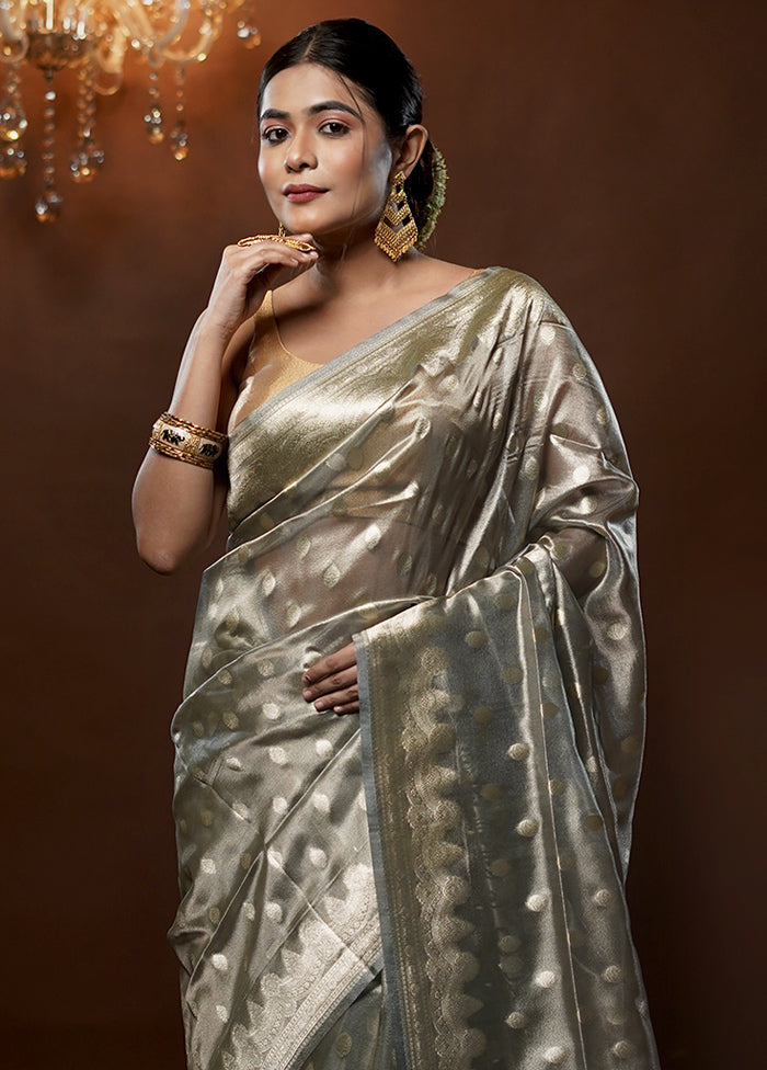 Grey Tissue Silk Saree With Blouse Piece