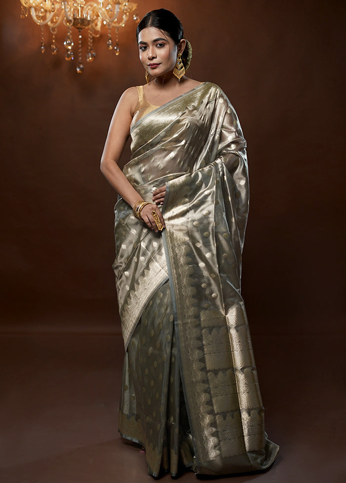 Grey Tissue Silk Saree With Blouse Piece - Indian Silk House Agencies