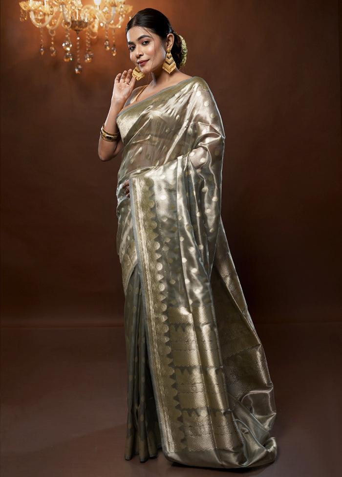 Grey Tissue Silk Saree With Blouse Piece - Indian Silk House Agencies