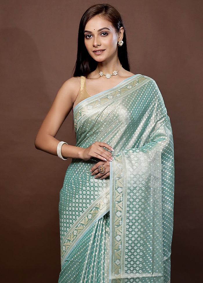 Green Kora Silk Saree With Blouse Piece - Indian Silk House Agencies