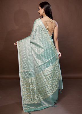 Green Kora Silk Saree With Blouse Piece