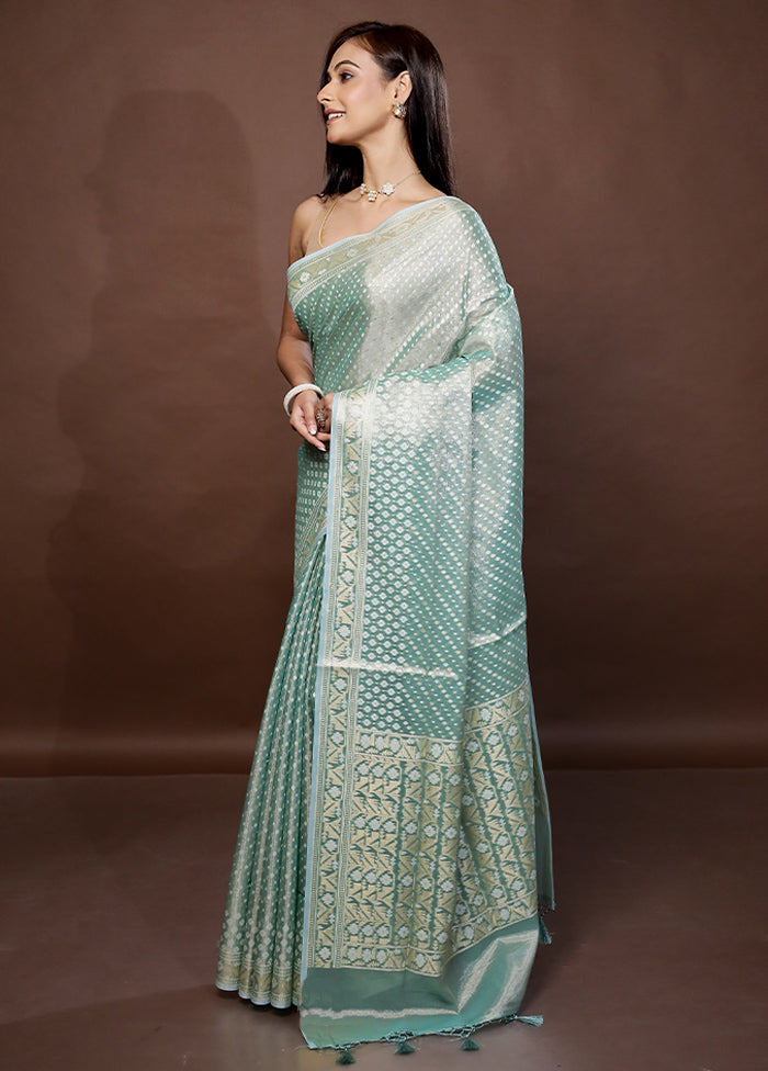 Green Kora Silk Saree With Blouse Piece