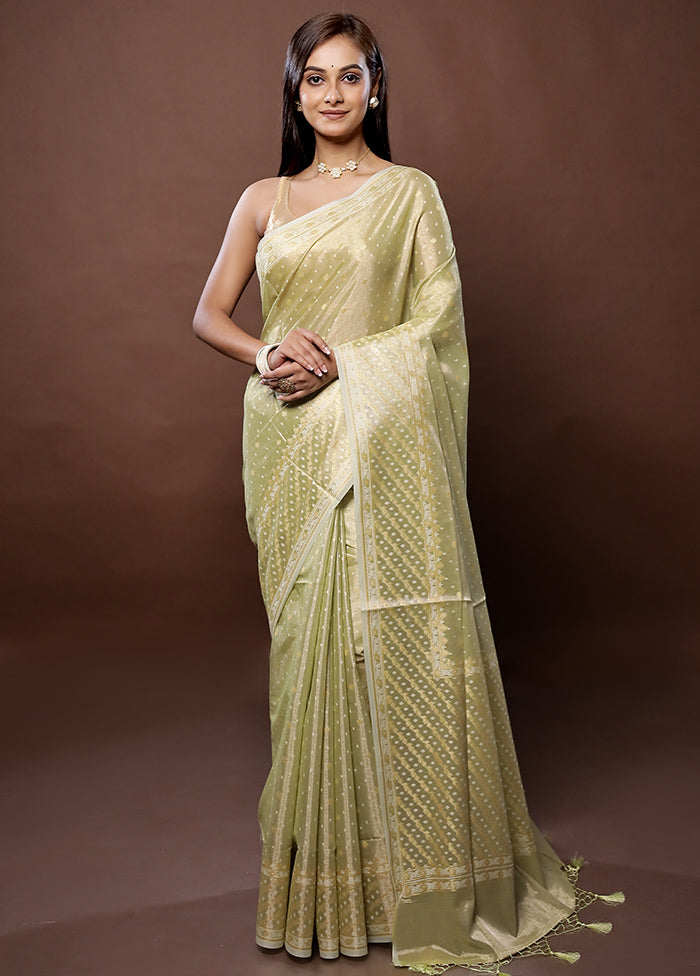 Green Kora Silk Saree With Blouse Piece