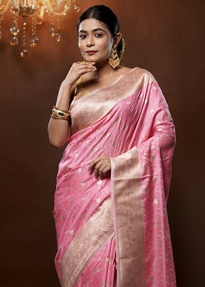 Pink Tanchoi Silk Saree With Blouse Piece