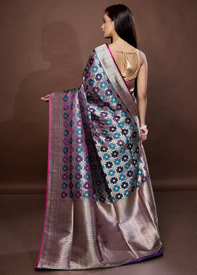 Grey Tanchoi Banarasi Silk Saree With Blouse Piece