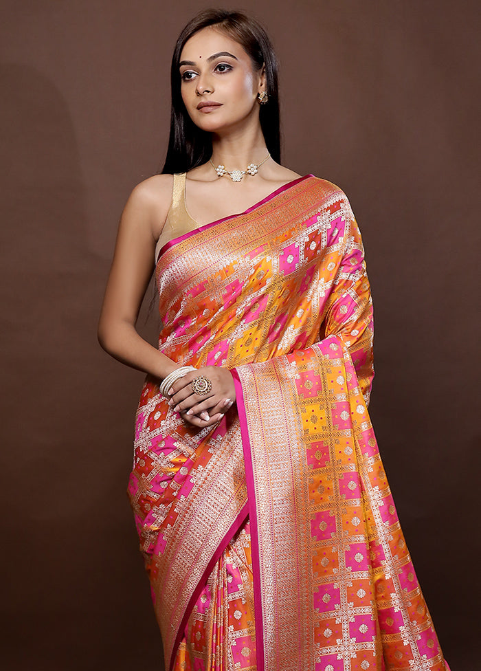 Yellow Tanchoi Banarasi Silk Saree With Blouse Piece - Indian Silk House Agencies