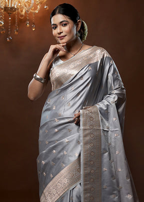 Grey Banarasi Silk Saree With Blouse Piece - Indian Silk House Agencies