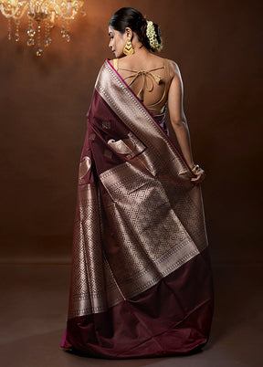 Purple Banarasi Silk Saree With Blouse Piece - Indian Silk House Agencies