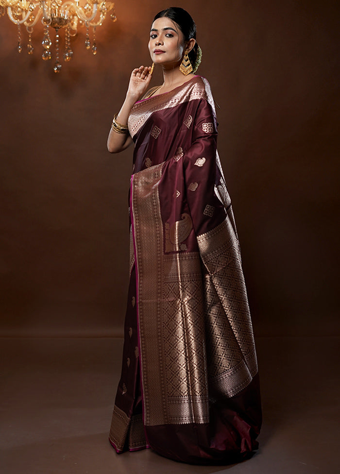 Purple Banarasi Silk Saree With Blouse Piece - Indian Silk House Agencies