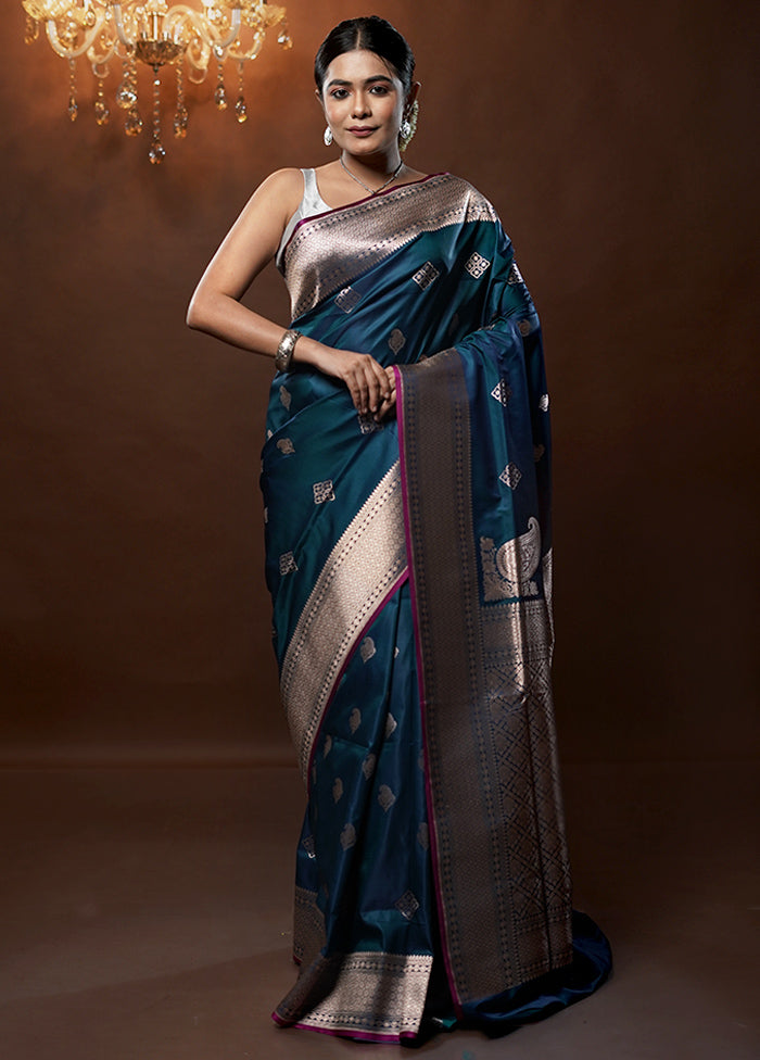 Blue Banarasi Silk Saree With Blouse Piece